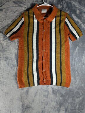 PacSun Striped Knit Polo Shirt Size S Retro Chic Y2K Vintage Vibe Brown Orange